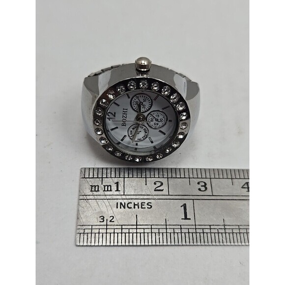 Bozhi Womens Ring Watch Silver Rhinestone Bezel Quartz New Battery Stretch Band main image 5